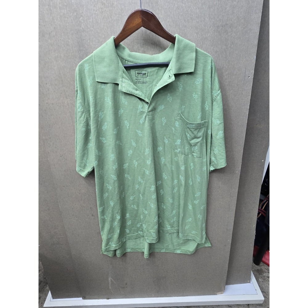 The Foundry Supply Co 3XL Green Cactus Print Polo‎ Shirt Pocket Cotton Blend